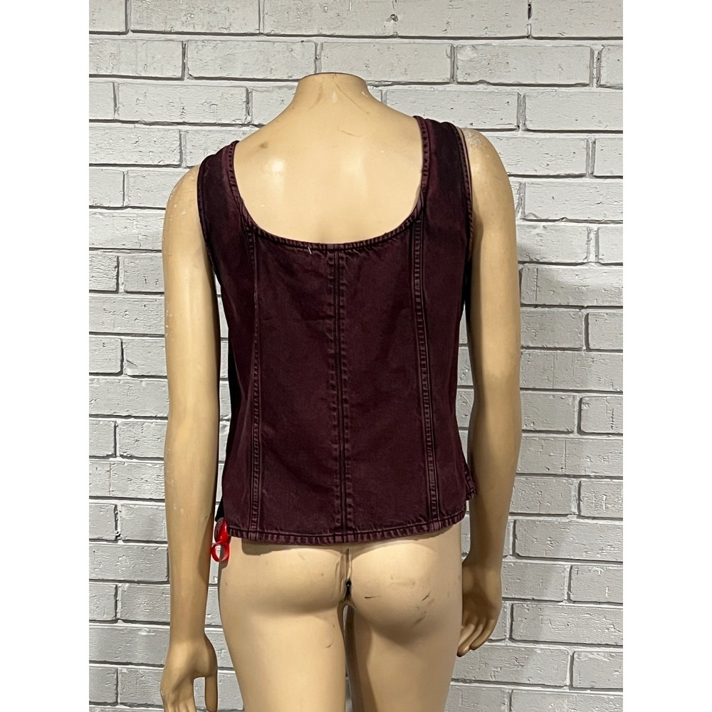 Rag & Bone Burgundy Denim Button Front Sleeveless Vest Top Size 16 - Picture 4 of 5